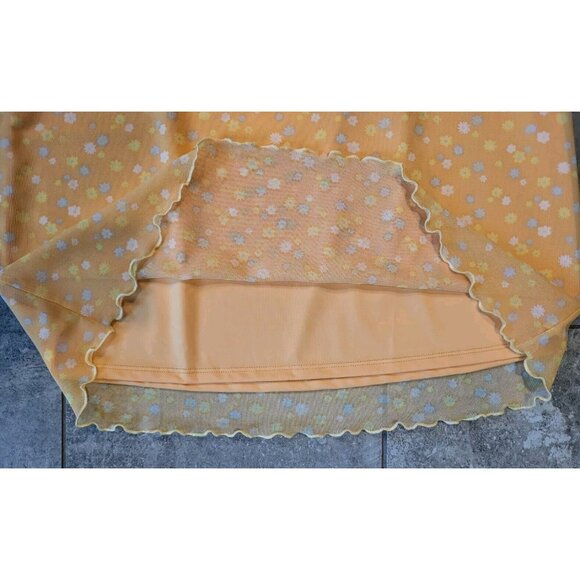Yellow Floral Mesh Lined Pull On Mini Skirt Forever 21 Sz OX/XL Feminine - Picture 3 of 6